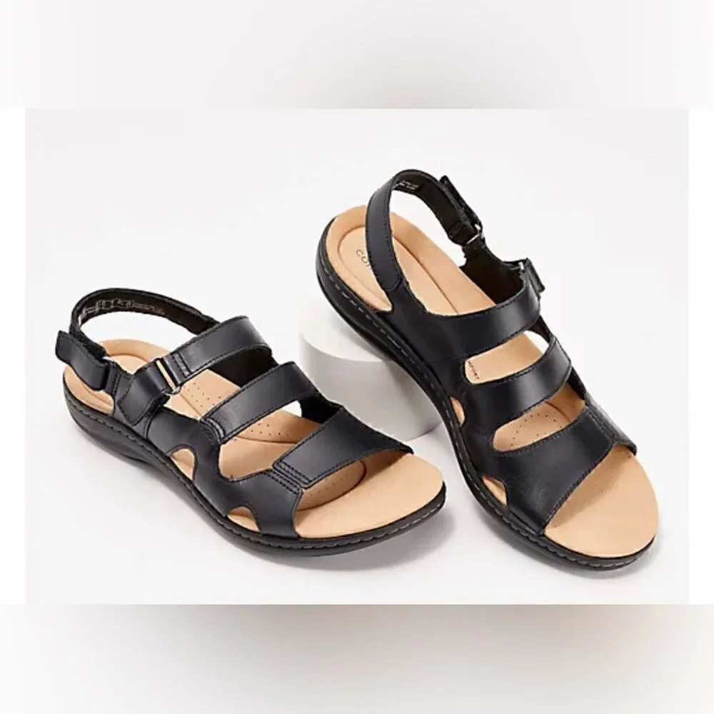 Clarks Collection Adjustable Sandals - Laurieann Style black size 10 wide